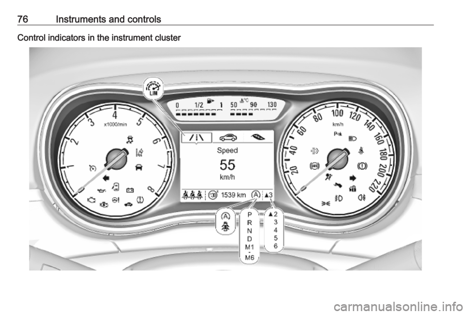 OPEL CORSA E 2019  Owners Manual 76Instruments and controlsControl indicators in the instrument cluster 