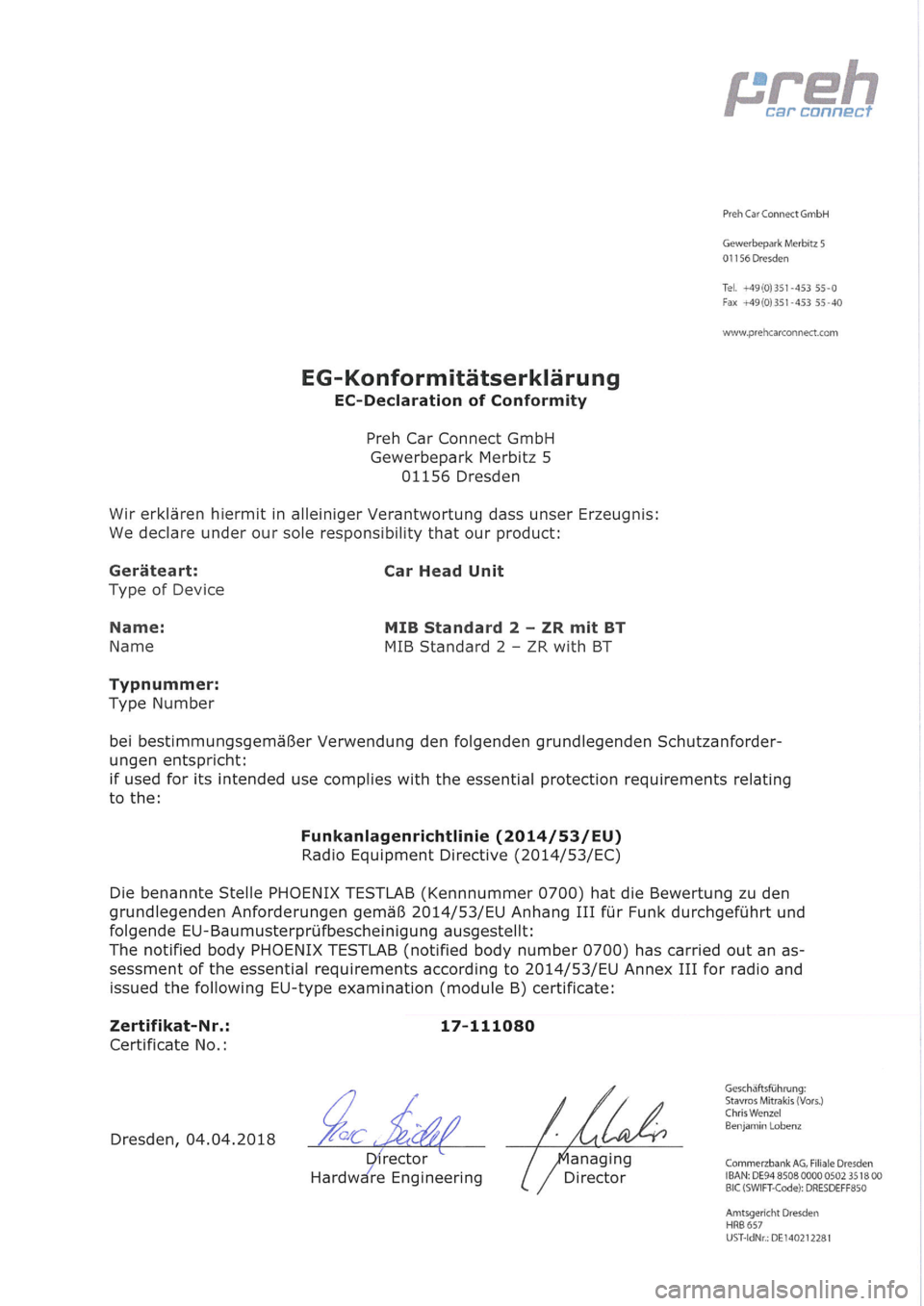 Seat Leon 2018  Directive 2014/53/EU Media System Plus 