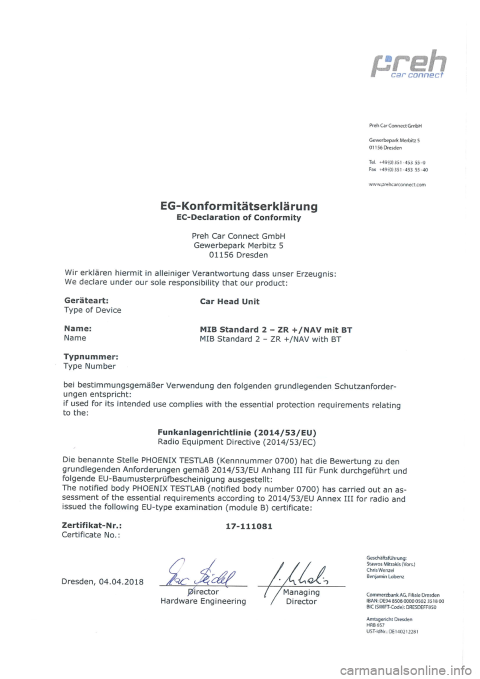 Seat Leon 2018  Directive 2014/53/EU Navi System 