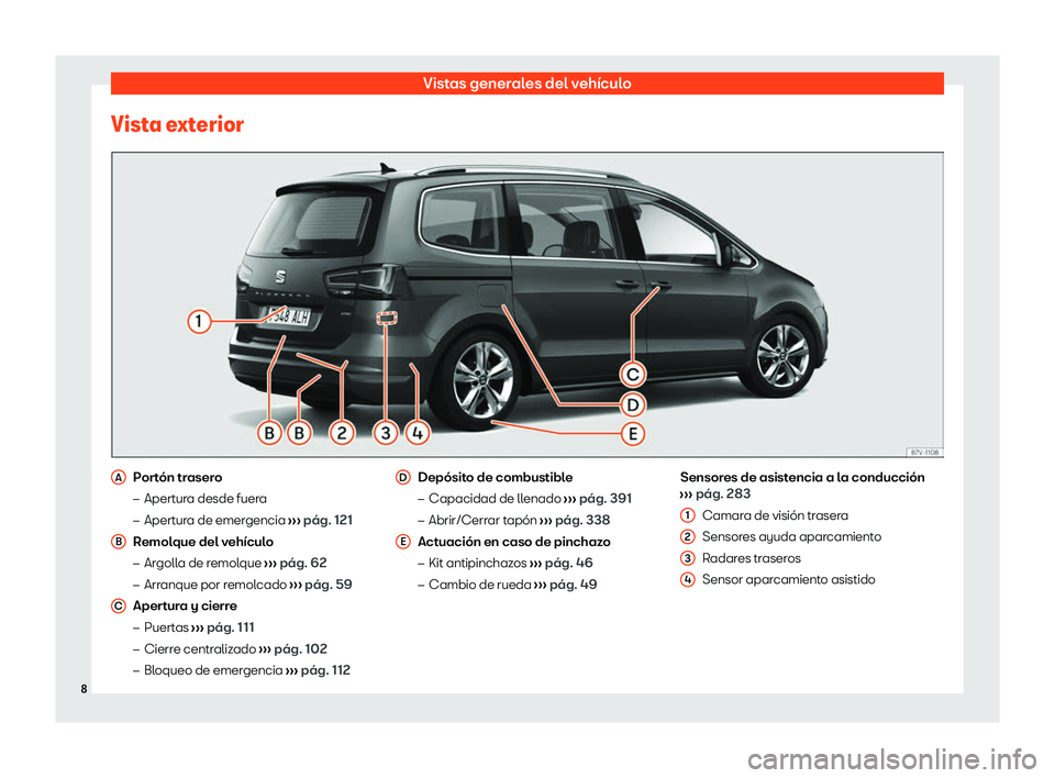Seat Alhambra 2020  Manual de instrucciones (in Spanish) Vistas generales del vehículo
Vista exterior Portón trasero
�