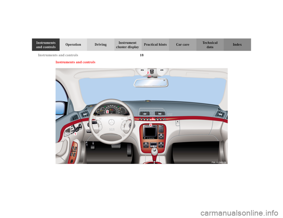 MERCEDES-BENZ S430 2002 W220 Owners Manual 18 Instruments and controls
Te ch n i c a l
data Instruments 
and controlsOperation DrivingInstrument 
cluster displayPractical hints Car care Index
Instruments and controls
33
333
P68.10-2485-29 