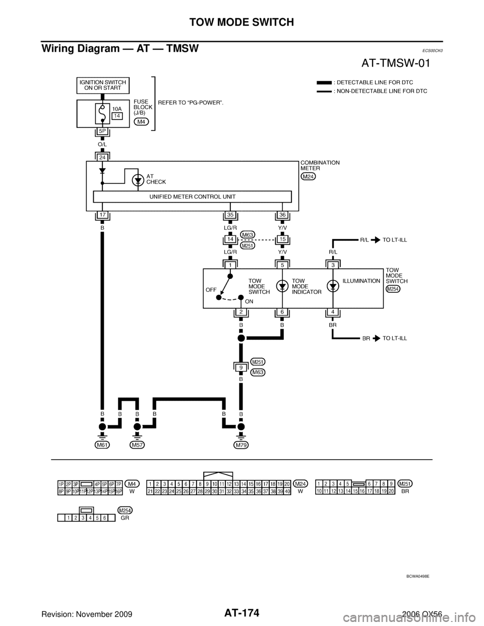 INFINITI QX56 2006  Factory User Guide AT-174
TOW MODE SWITCH
Revision: November 20092006 QX56
Wiring Diagram — AT — TMSWECS00CK0
BCWA0498E 