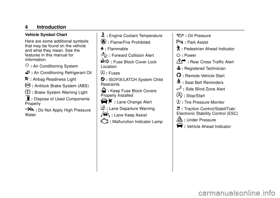 GMC YUKON 2020  Owners Manual GMC Yukon/Yukon XL/Denali Owner Manual (GMNA-Localizing-U.S./
Canada/Mexico-13566587) - 2020 - CRC - 4/15/19
4 Introduction
Vehicle Symbol Chart
Here are some additional symbols
that may be found on t