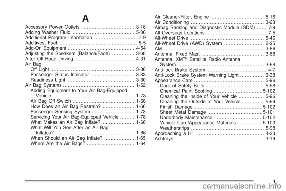 GMC SIERRA DENALI 2004  Owners Manual A
Accessory Power Outlets.................................3-18
Adding Washer Fluid.......................................5-36
Additional Program Information........................... 7-9
Additives, F