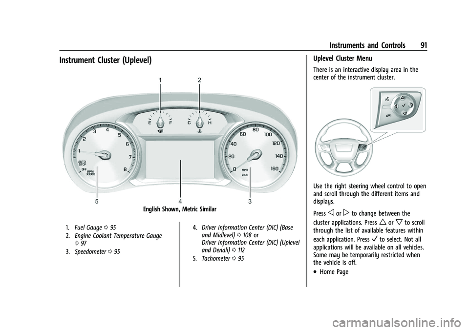 GMC TERRAIN 2022  Owners Manual GMC Terrain/Terrain Denali Owner Manual (GMNA-Localizing-U.S./Canada/
Mexico-16540740) - 2023 - CRC - 6/16/22
Instruments and Controls 91
Instrument Cluster (Uplevel)
English Shown, Metric Similar
1.F