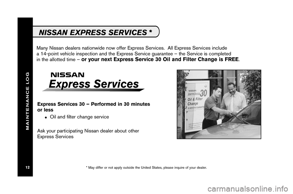 NISSAN SENTRA 2008 B16 / 6.G Service And Maintenance Guide ManyNissan deale rsnati onwid enow offer Express Services .All Ex pres sServi cesinclude
a\f4\b point ve hicle inspect ion and the Expr essSer vice guar antee –the Serv ice iscompl eted
inthe allott