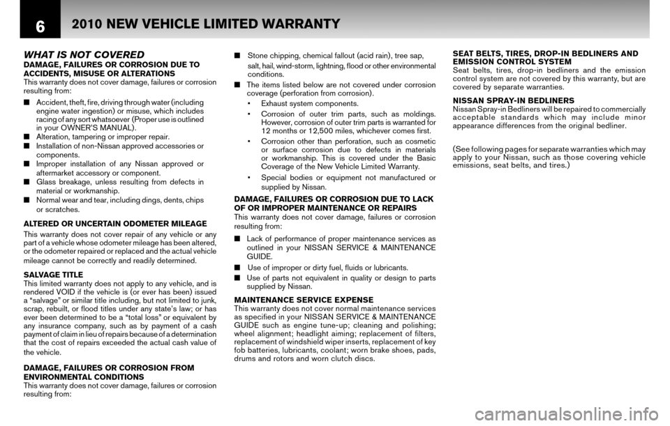 NISSAN ALTIMA COUPE 2010 D32 / 4.G Warranty Booklet 