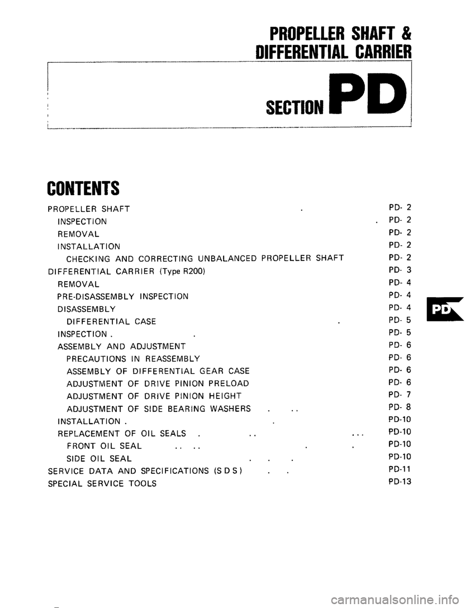 NISSAN 300ZX 1984 Z31 Propeller Shaft And Differential Carrier Workshop Manual 