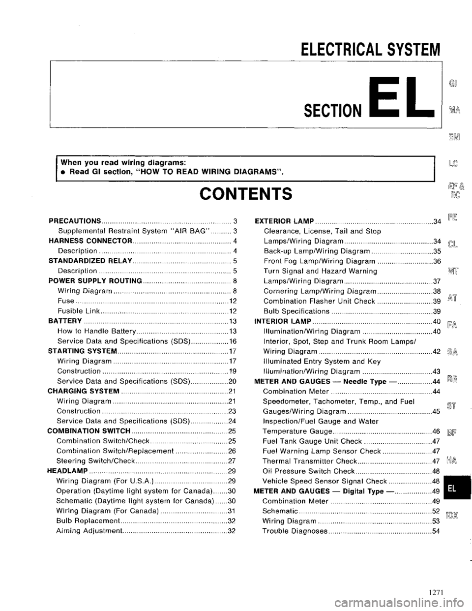 NISSAN MAXIMA 1994 A32 / 4.G Electrical System Workshop Manual 1271 