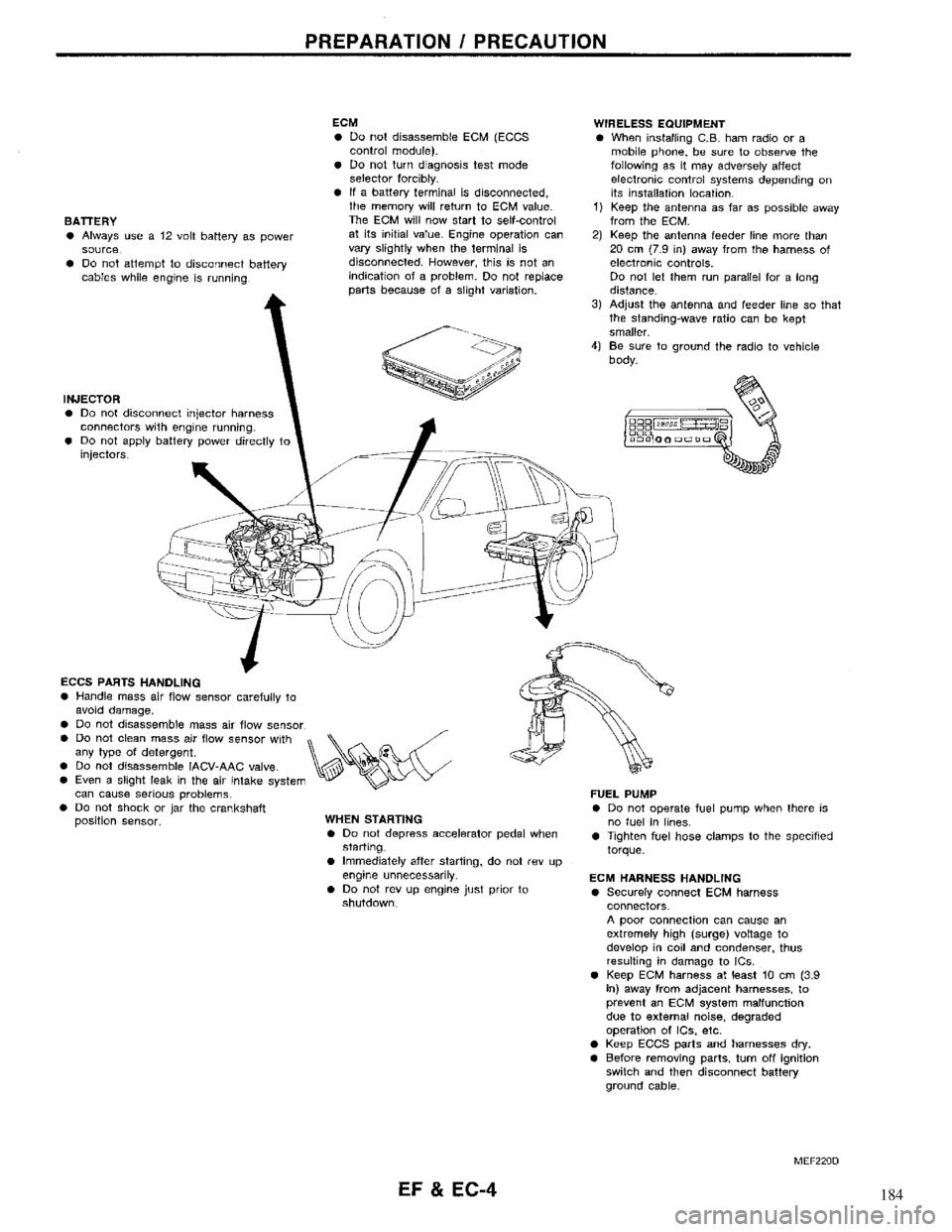 NISSAN MAXIMA 1994 A32 / 4.G Engine Fuel And Emission Control System Workshop Manual 184 