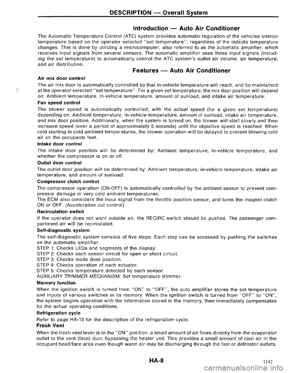 NISSAN MAXIMA 1994 A32 / 4.G Heather And Air Conditioner Workshop Manual 1142 