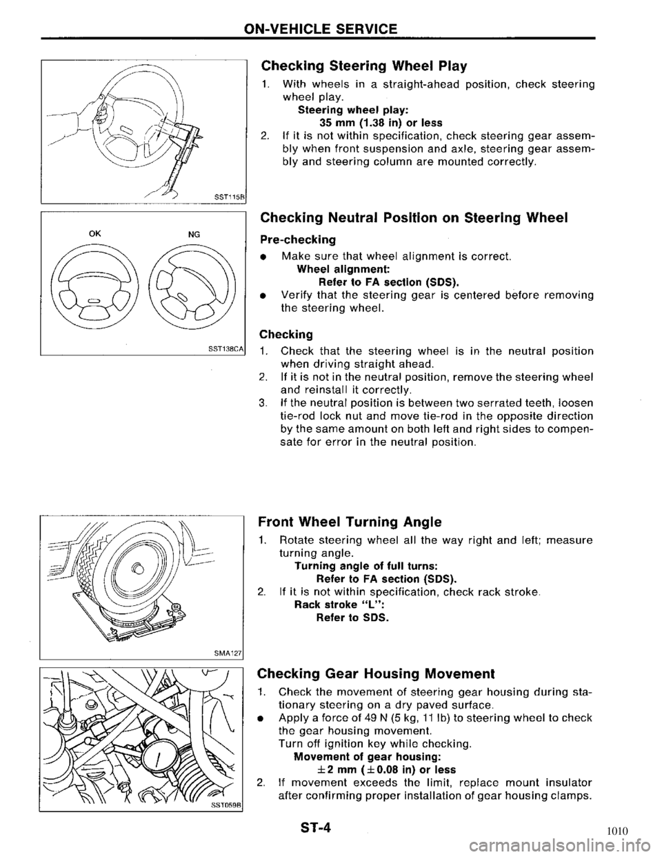 NISSAN MAXIMA 1994 A32 / 4.G Steering System Workshop Manual 1010 