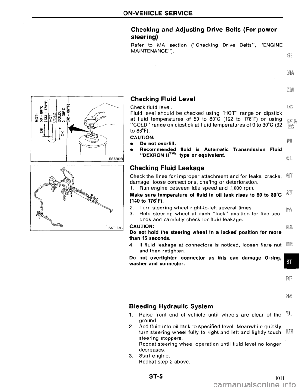NISSAN MAXIMA 1994 A32 / 4.G Steering System Workshop Manual 1011 