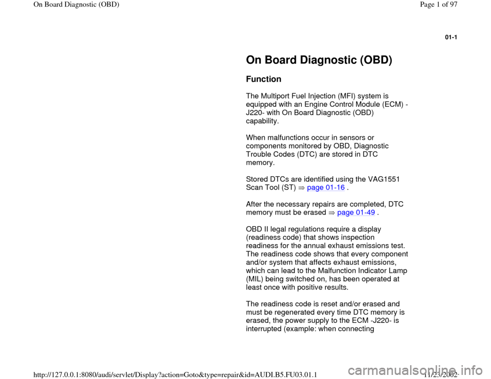 AUDI A6 1997 C5 / 2.G AHA Engine On Board Diagnostic Workshop Manual 