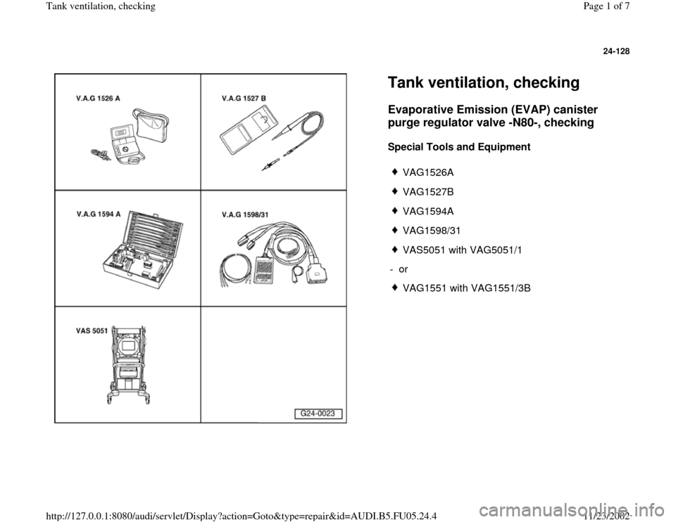 AUDI A4 1996 B5 / 1.G ATQ Engine Tank Ventilation Checking Workshop Manual 