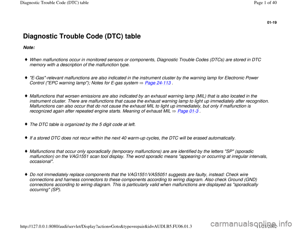 AUDI TT 1999 8N / 1.G ATW Engine Diagnostic Trouble Code Table Workshop Manual 