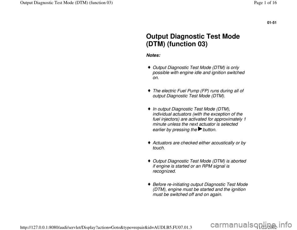 AUDI A4 1998 B5 / 1.G AWM Engine Output Diagnostic Test Mode Workshop Manual 