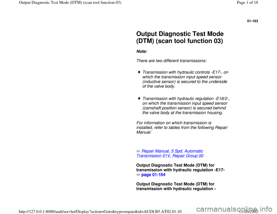 AUDI A8 1997 D2 / 1.G 01V Transmission Output DTM Workshop Manual 
