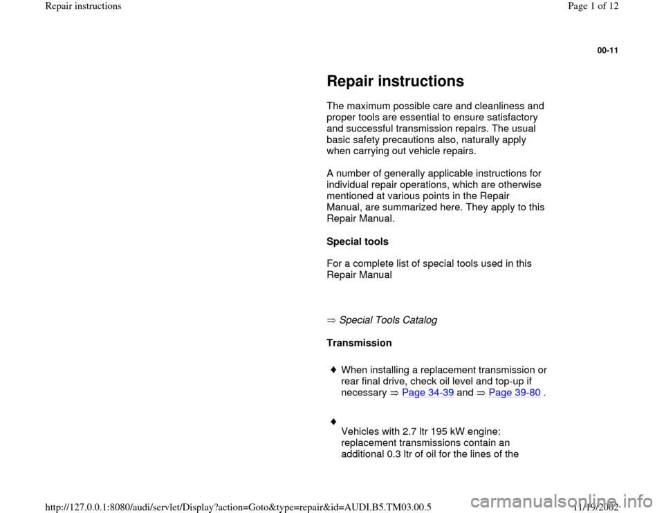 AUDI S4 1995 B5 / 1.G 01E Transmission Repair Instruction Workshop Manual 