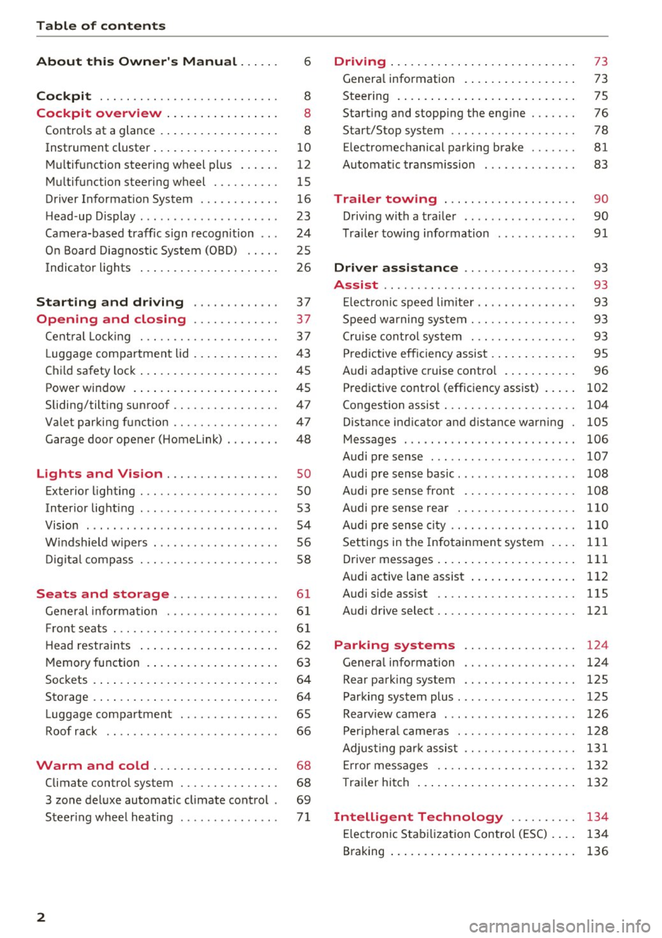 AUDI S4 2017  Owners Manual Table  of  contents 
About  this  Owners  Manual  ... .. . 
Cockpit  ... .. ............... .... ..  . 
Cockpit  overview  ................ . 
Controls  at  a glance  ... .......... .. .. . 
Instrume