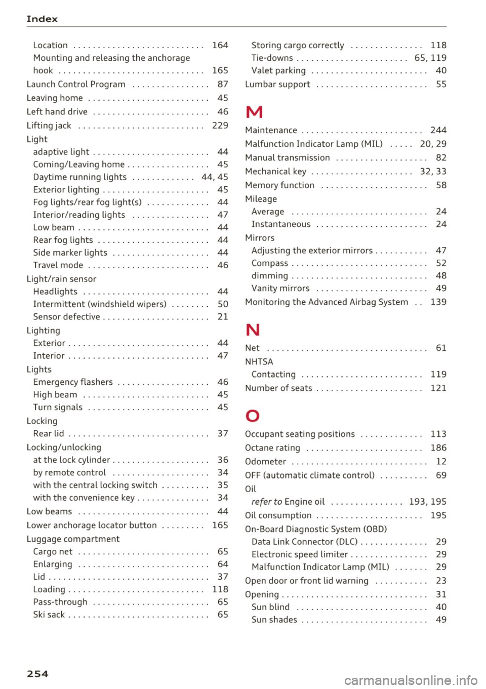 AUDI A5 COUPE 2016  Owners Manual Index 
Location  . .  . . .  . . .  . .  . .  . . . . .  . . .  . .  . .  . . .  164 
Mounting  and  releasing  the  anchorage 
hook  .  . . .  . .  . .  . .  . . .  . . .  . . . .  . . .  . .  . .  .