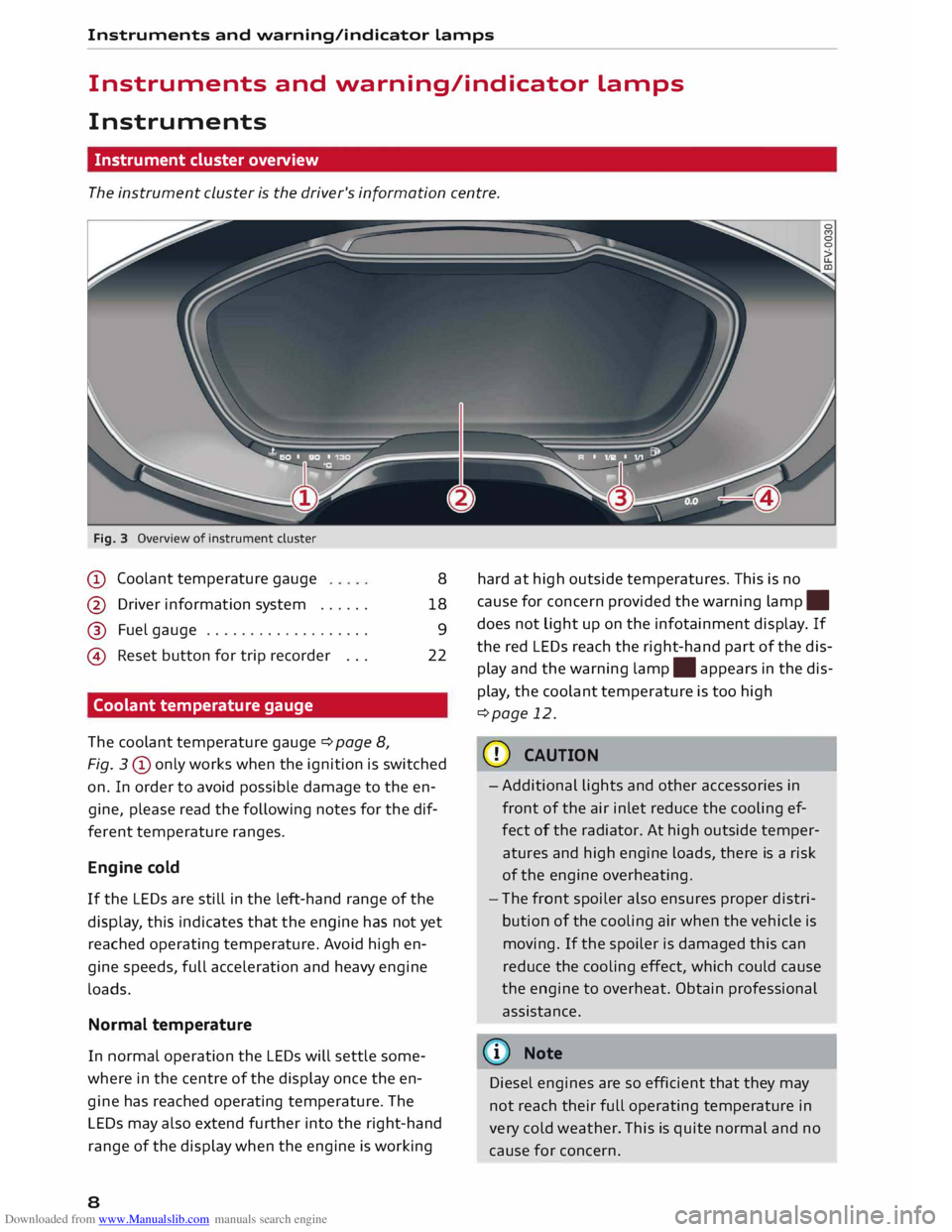 AUDI TT COUPE 2014  Owners Manual Downloaded from www.Manualslib.com manuals search engine Instruments 
and warning/indicator  lamps 
Instruments  and warning/indicator  lamps 
Instruments  Instrument  cluster overview 
The  instrumen