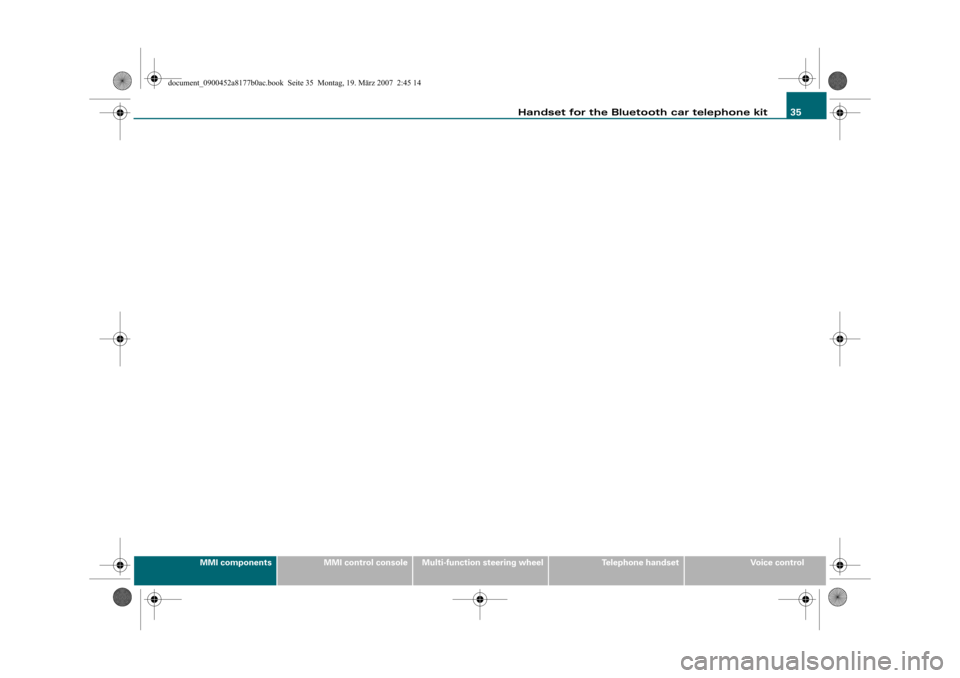 AUDI A8 2008 D3 / 2.G Infotainment MMI Operating Manual Handset for the Bluetooth car telephone kit35
MMI componentsMMI control consoleMulti-function steering wheelTelephone handsetVoice control
	



 
