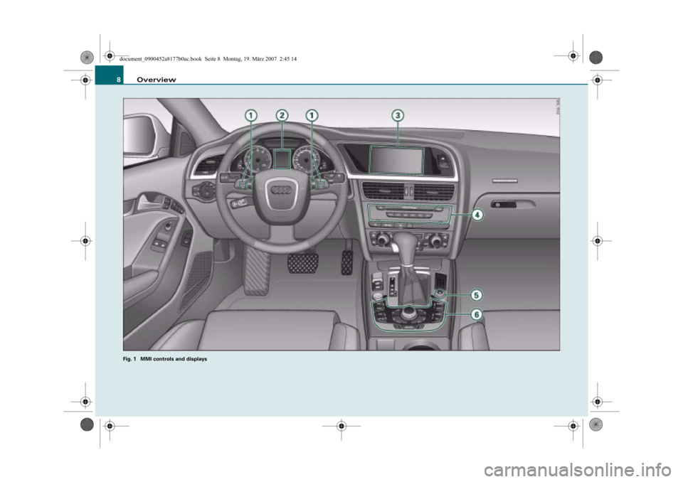 AUDI A6 2008 C6 / 3.G Infotainment MMI Operating Manual Overview 8
Fig. 1  MMI controls and displays
	




 