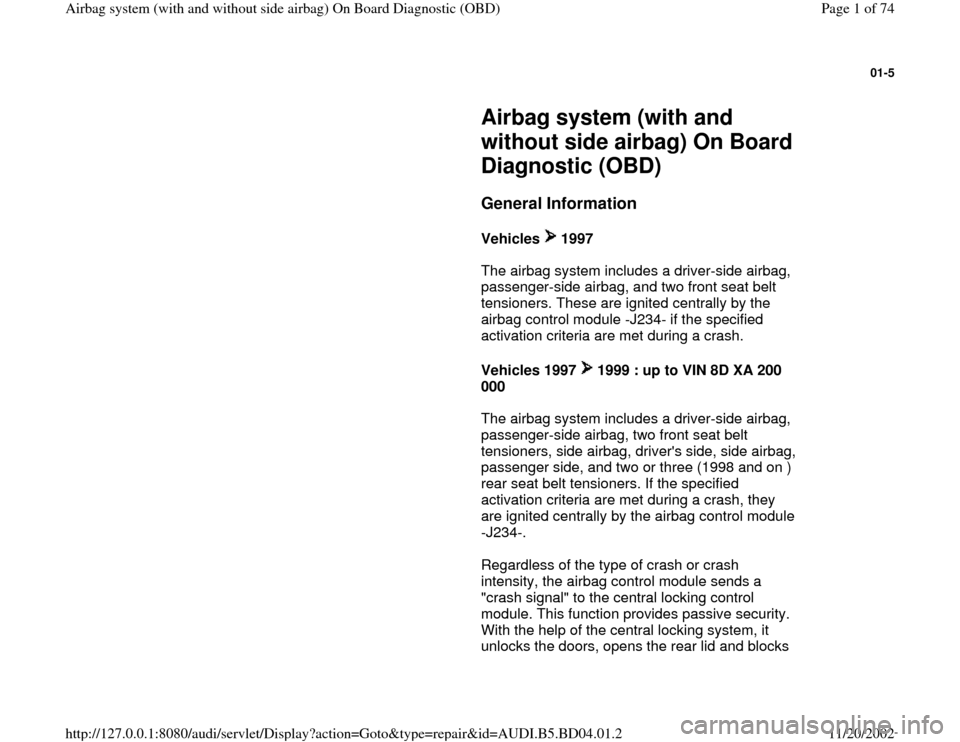 AUDI A4 1998 B5 / 1.G Airbag Service OBD Workshop Manual 