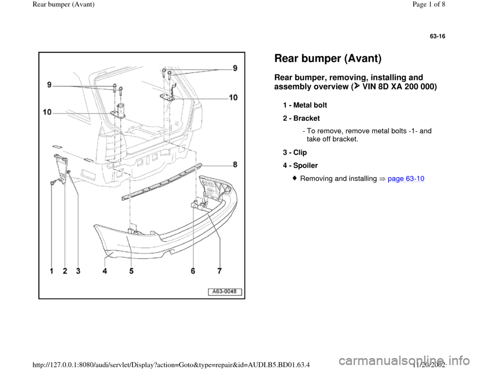 AUDI A4 2000 B5 / 1.G Rear Bumper Avant Workshop Manual 