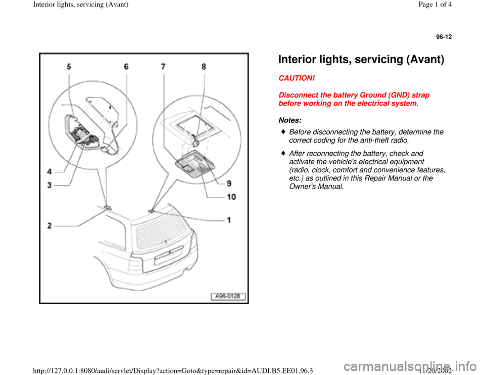 AUDI A4 1997 B5 / 1.G Interior Lights Avant Workshop Manual 