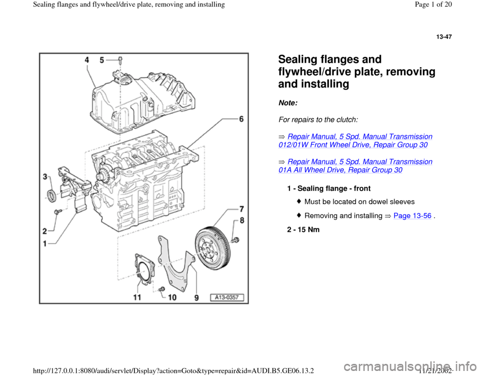 AUDI A4 1995 B5 / 1.G AWM Engine Sealing Flanfes And Flywheel Drive Plate Workshop Manual 