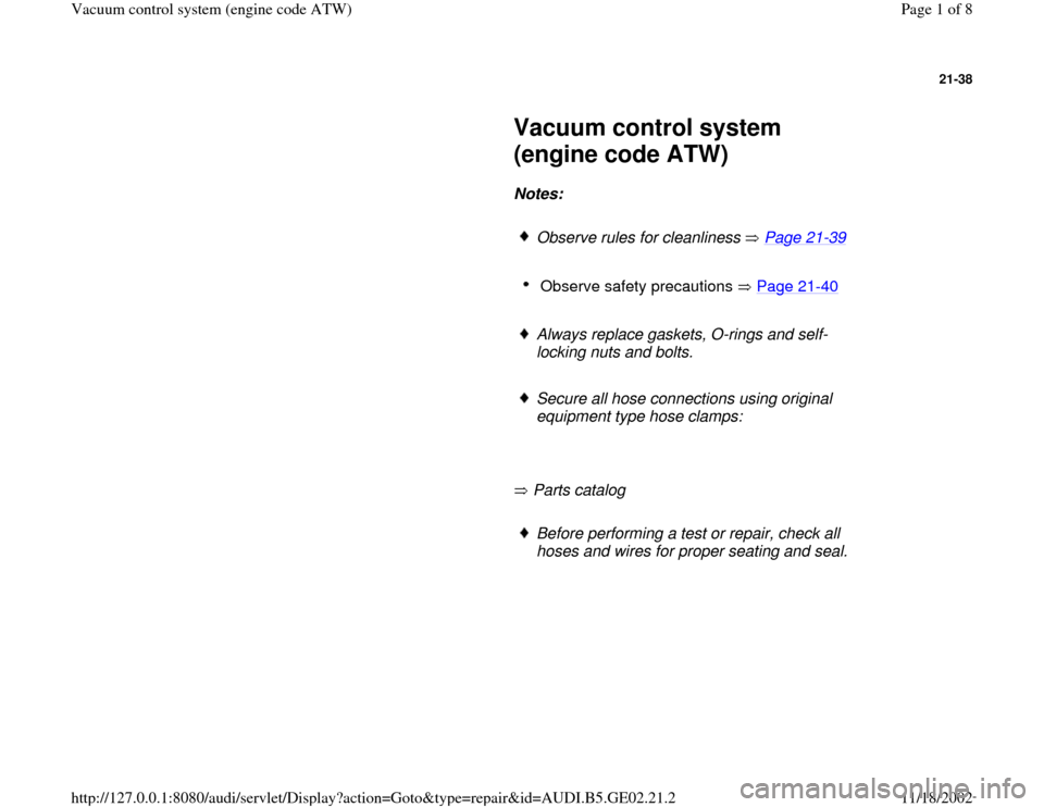 AUDI A3 1999 8L / 1.G AEB ATW Engines Vacuum Control System Workshop Manual 