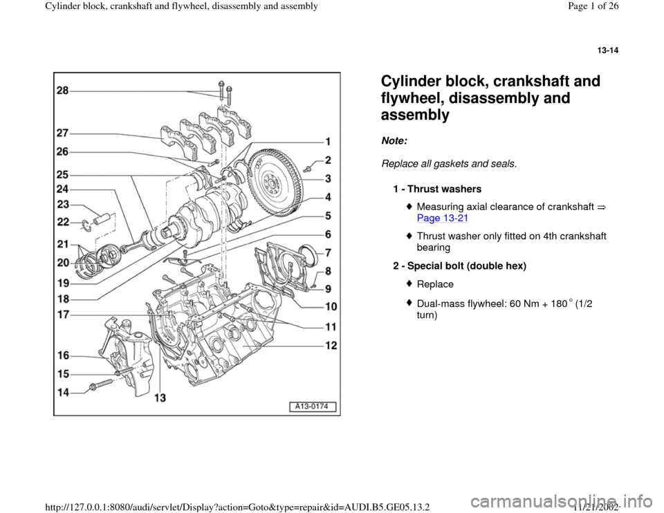 AUDI A4 1996 B5 / 1.G APB Engine Cylinder Block Crankshaft And Flywheel Assembly Manual 