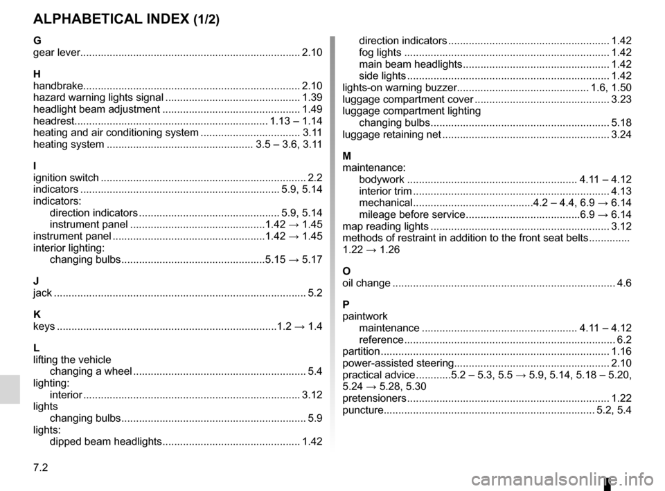 RENAULT KANGOO 2016 X61 / 2.G Owners Manual 7.2
FRA_UD14024_2
Index (X76 - Renault)
ENG_NU_854-2_X76LL_Renault_7
Jaune NoirNoir texte
direction indicators  ....................................................... 1.42
fog lights  ...............