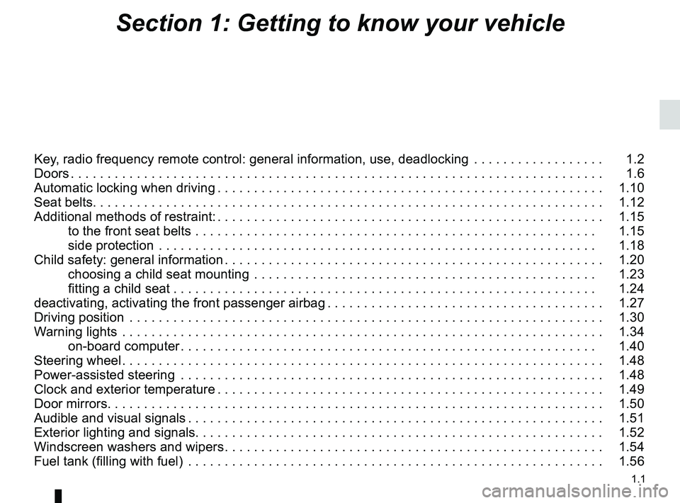 RENAULT WIND ROADSTER 2012  Owners Manual 1.1
ENG_UD29993_7
Sommaire 1 (E33 - X33 - Renault)
ENG_NU_865-6_E33_Renault_1
Section 1: Getting to know your vehicle
Key, radio frequency remote control: general information, use, deadlocking  . . . 