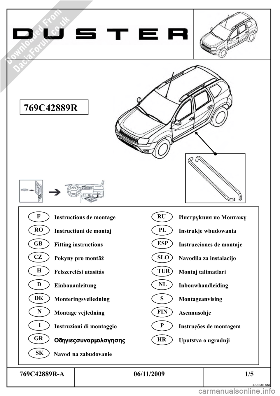 DACIA DUSTER 2010 1.G Side Styling Bars Fitting Guide Workshop Manual 