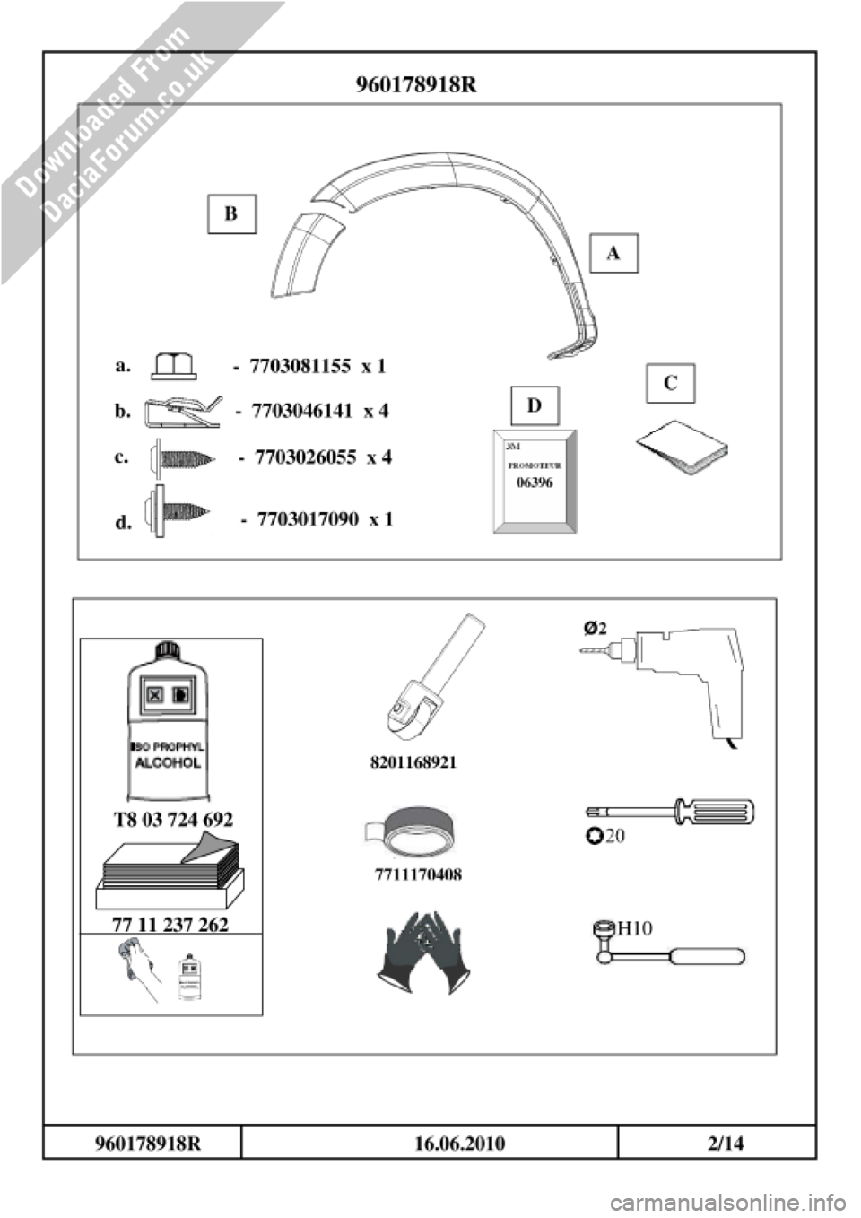DACIA DUSTER 2010 1.G Wheelarch Mouldings Fitting Guide Workshop Manual 