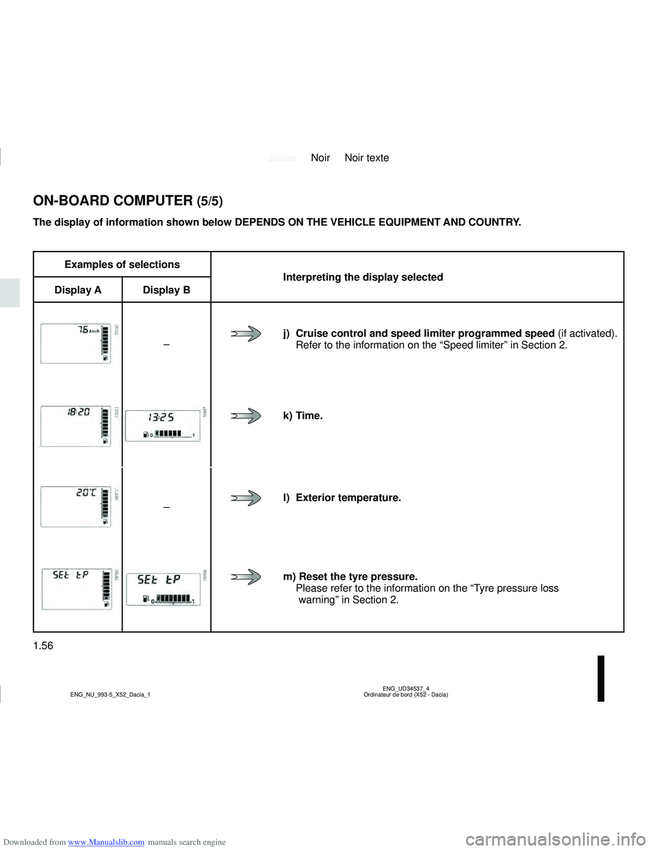 DACIA SANDERO 2022  Owners Manual Downloaded from www.Manualslib.com manuals search engine JauneNoir Noir texte
1.56
ENG_UD34537_4
Ordinateur de bord (X52 - Dacia)
ENG_NU_993-5_X52_Dacia_1
ON-BOARD COMPUTER (5/5)
The display of inform