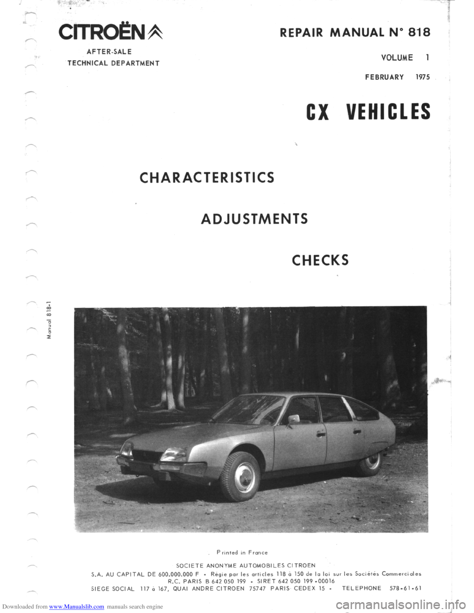 Citroen CX 1984 1.G Workshop Manual 