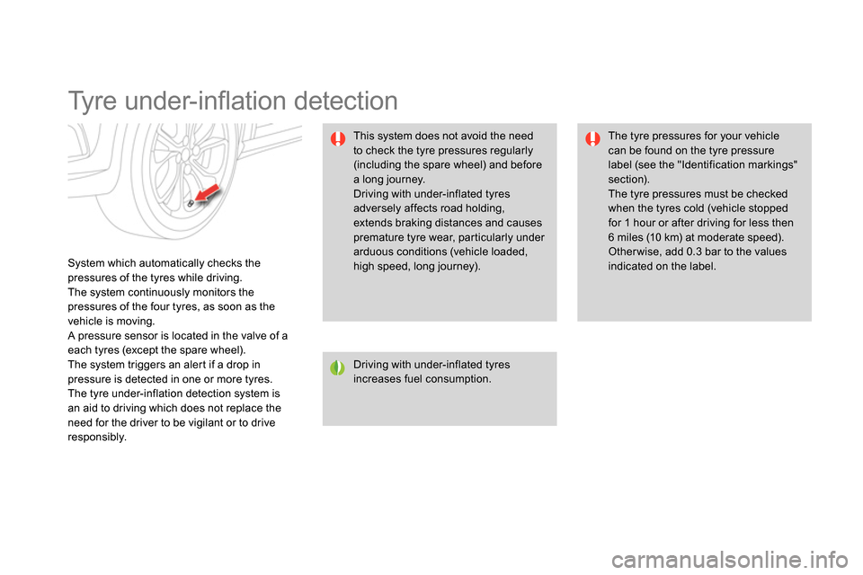 Citroen DS4 RHD 2013.5 1.G Owners Manual    
 
 
 
 
 
 
 
Ty r e  u n d e r - i nﬂ ation detection 
 
 
System which automatically checks the 
pressures of the tyres while driving. 
  The system continuously monitors the 
pressures of the