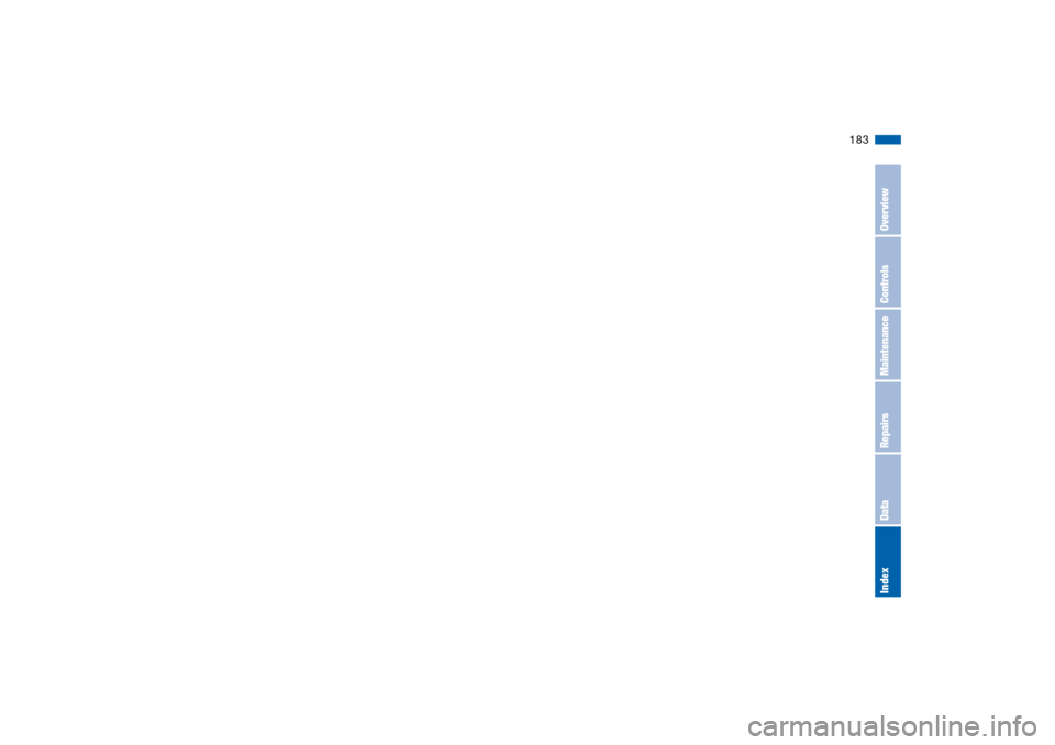 BMW 325CI CONVERTIBLE 2004 E46 Owners Manual 183
OverviewControlsMaintenanceRepairsDataIndex 