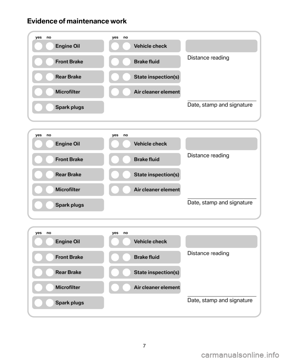 BMW 5 SERIES 2008 E60 Service and warranty information Evidence of maintenance work
7 