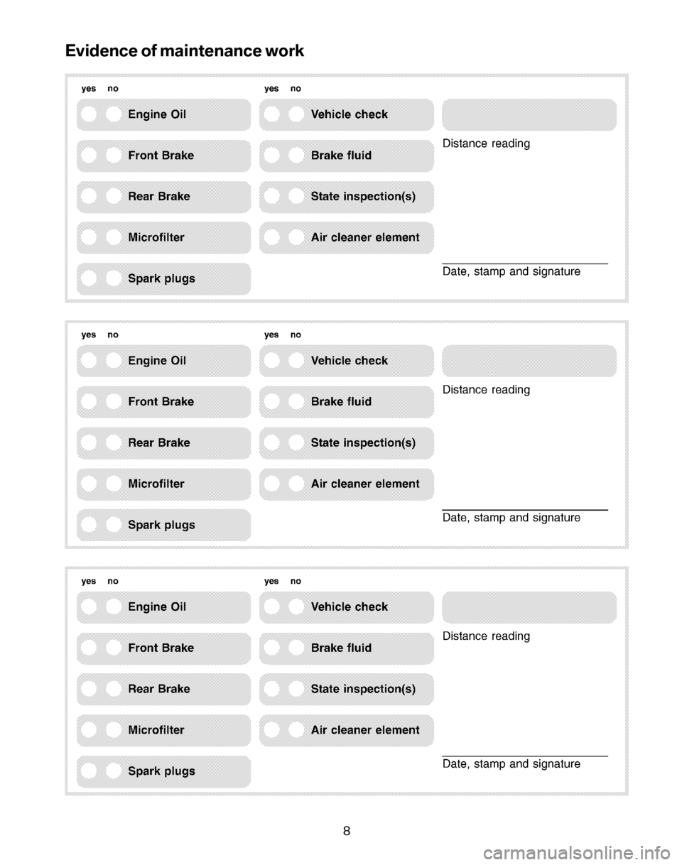 BMW 6 SERIES COUPE 2006 E63 Service and warranty information Evidence of maintenance work
8 