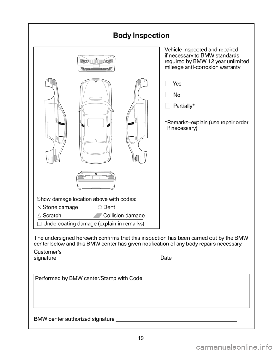 BMW 7 SERIES 2008 E65 Service and warranty information 19 