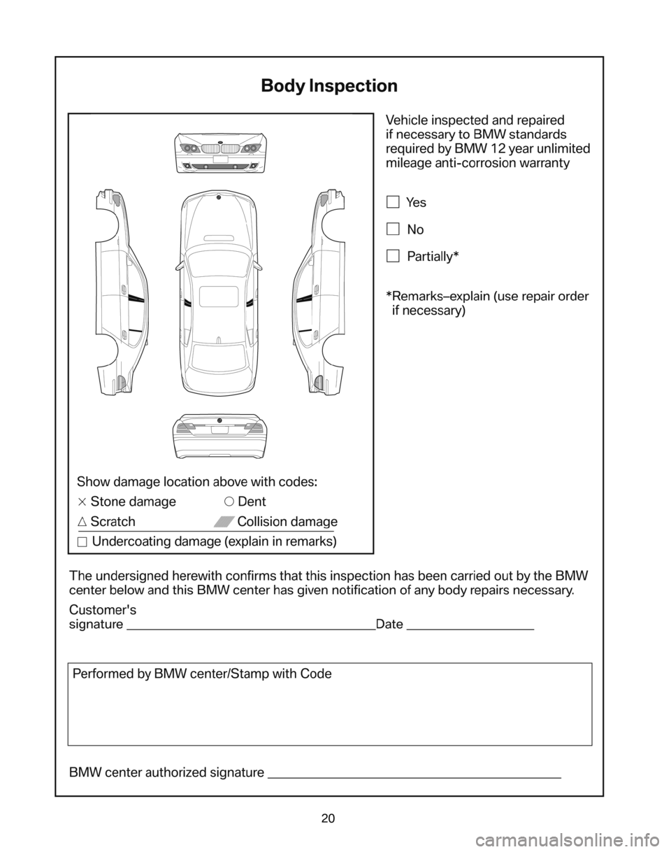 BMW 7 SERIES 2008 E65 Service and warranty information 20 