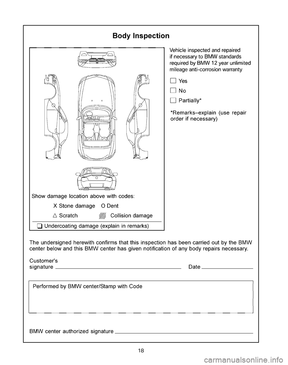 BMW Z4M ROADSTER 2006 E85 Service and warranty information 18 
