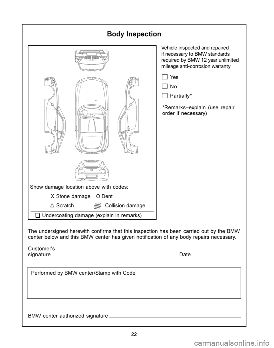 BMW Z4 ROADSTER 2006 E85 Service and warranty information 22 