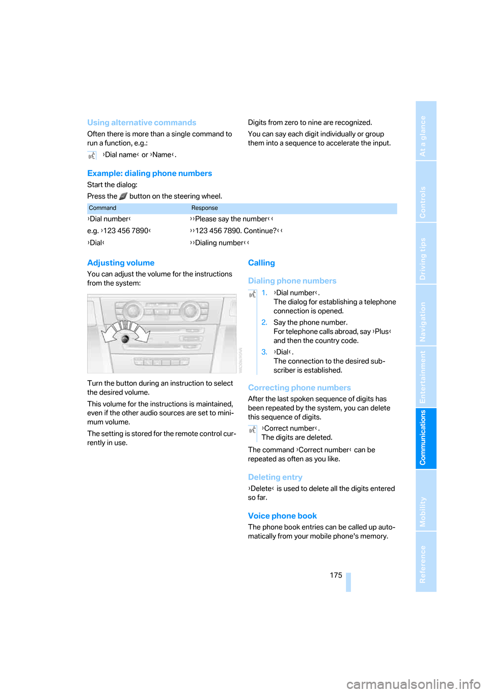 BMW 325I SEDAN 2006 E90 Owners Guide  175
Entertainment
Reference
At a glance
Controls
Driving tips Communications
Navigation
Mobility
Using alternative commands
Often there is more than a single command to 
run a function, e.g.: Digits 