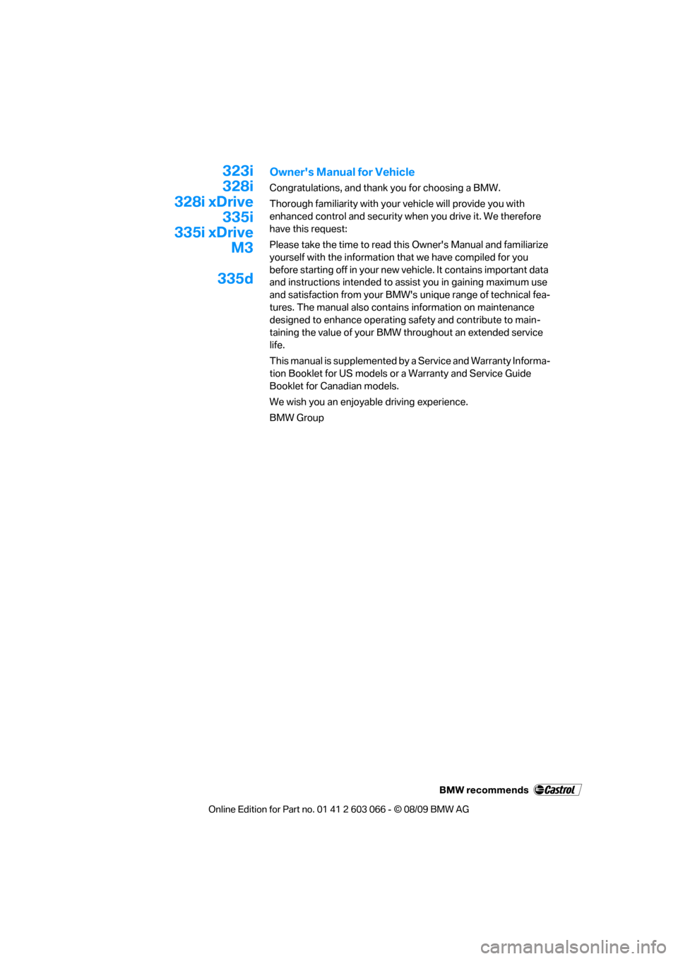 BMW M3 SEDAN 2010 E90 Owners Manual BMW M3 SEDAN 2010 E90 Owners Manual, Page 3